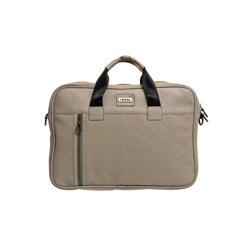 TEXEL Beige Embossed Monogram Faux Leather Laptop Messenger Bag (Model: TXL506)