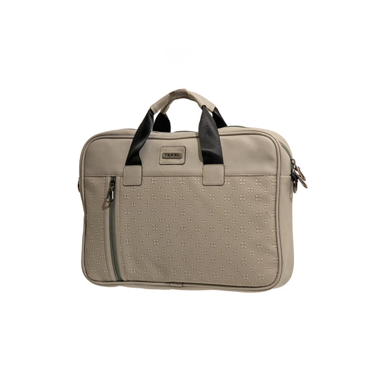 TEXEL Beige Embossed Monogram Faux Leather Laptop Messenger Bag (Model: TXL506)