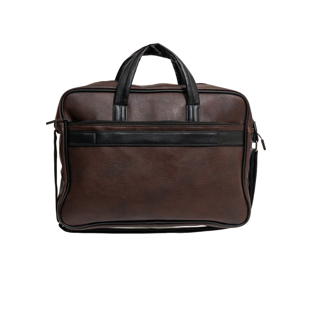 Dark Brown & White Striped Faux Leather Laptop Messenger Bag