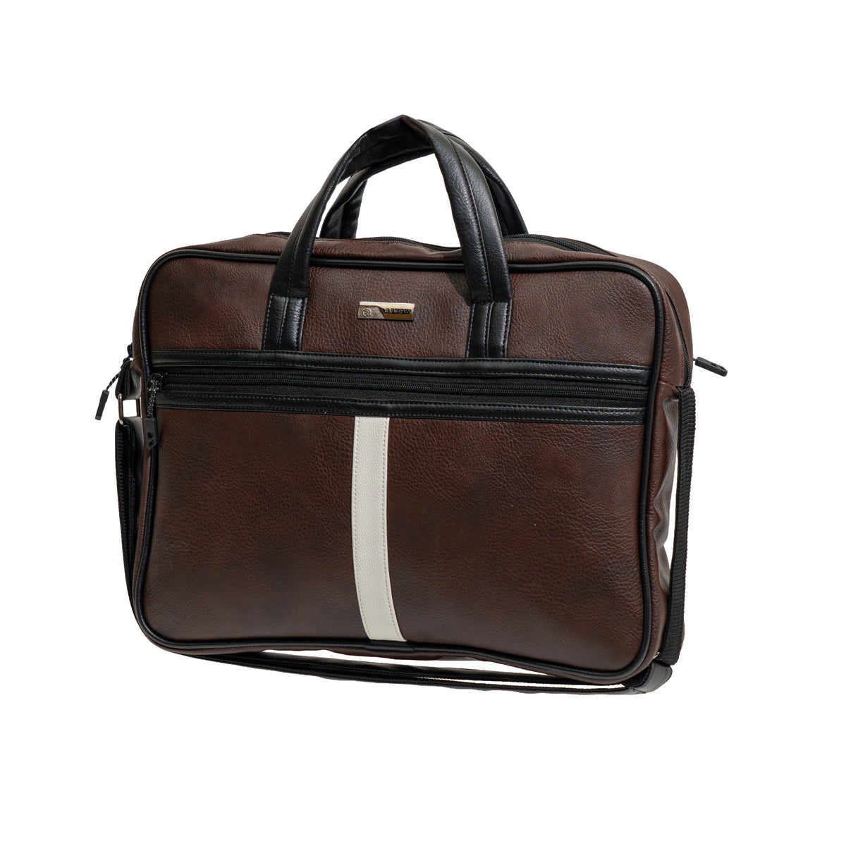 Dark Brown & White Striped Faux Leather Laptop Messenger Bag