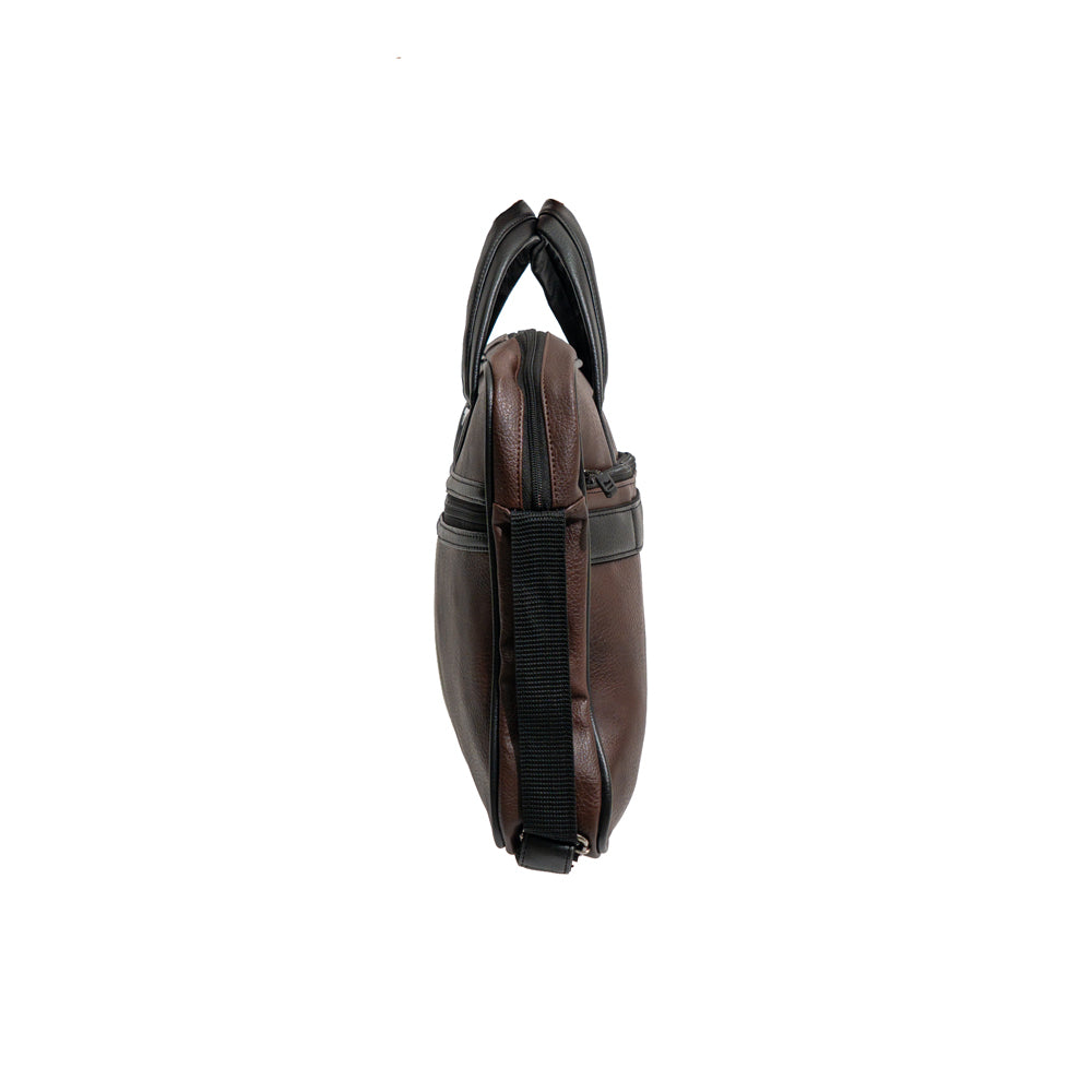 Dark Brown & White Striped Faux Leather Laptop Messenger Bag
