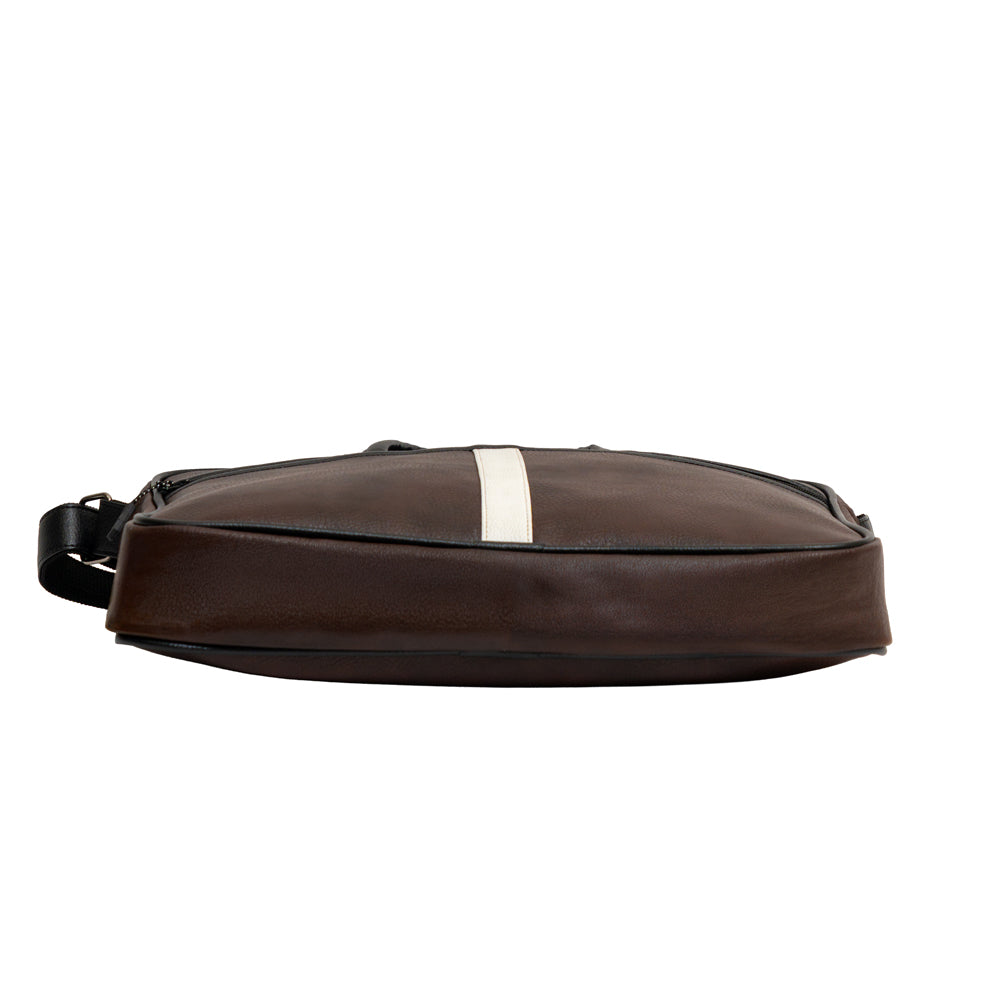 Dark Brown & White Striped Faux Leather Laptop Messenger Bag