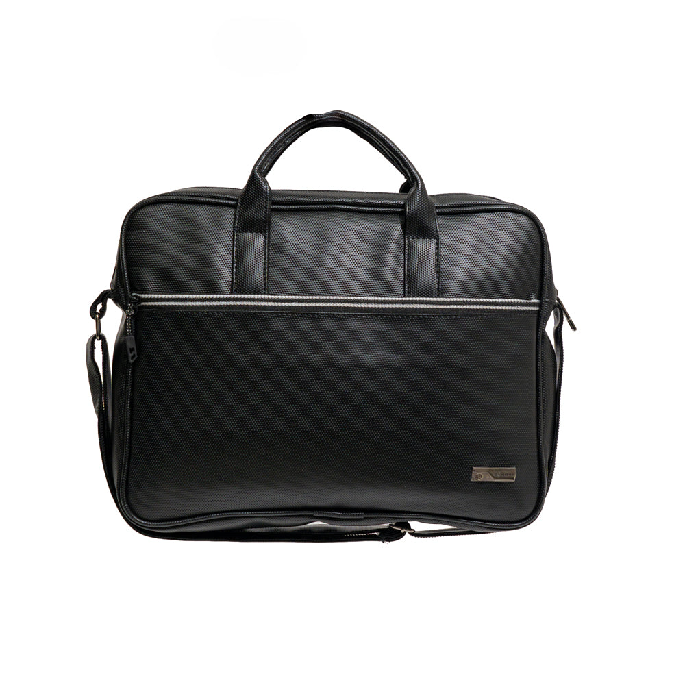 TEXEL All-Black Embossed Monogram Faux Leather Laptop Messenger Bag