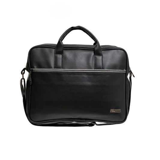 TEXEL All-Black Embossed Monogram Faux Leather Laptop Messenger Bag