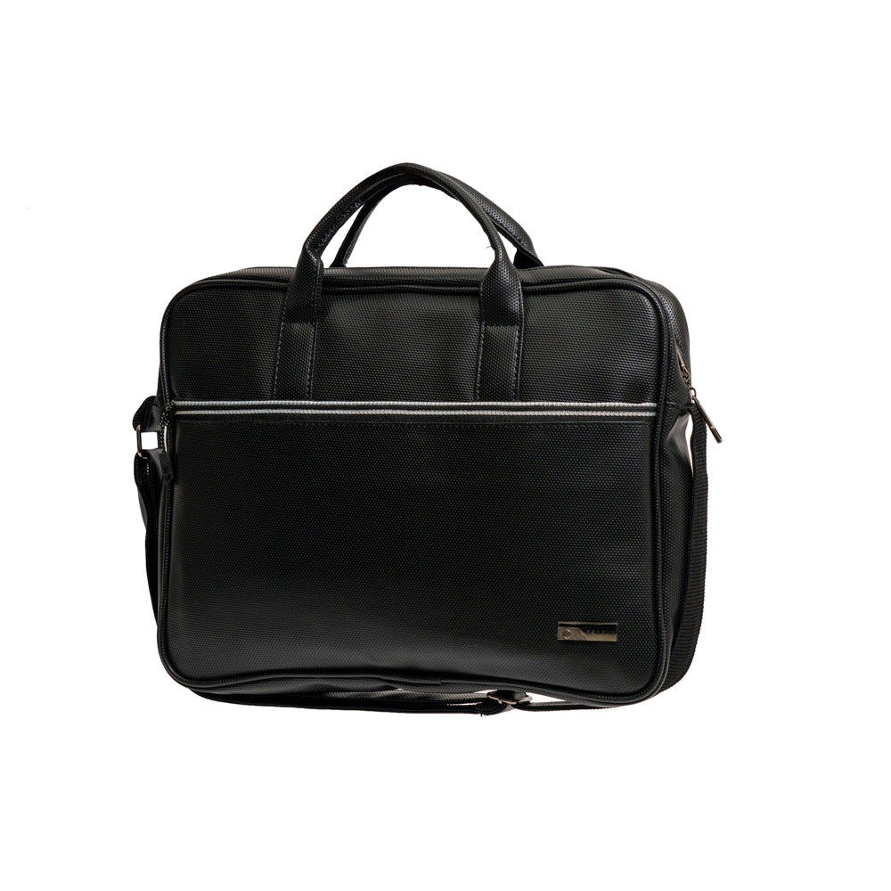 TEXEL All-Black Embossed Monogram Faux Leather Laptop Messenger Bag