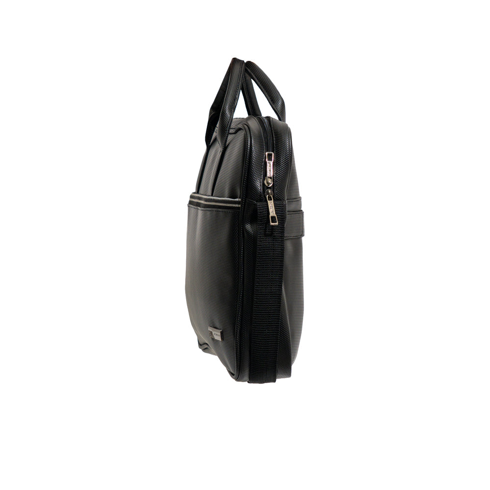 TEXEL All-Black Embossed Monogram Faux Leather Laptop Messenger Bag