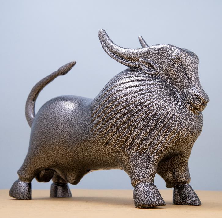 Handmade Resin Art Golden Horned Yak Table Accent Showpiece