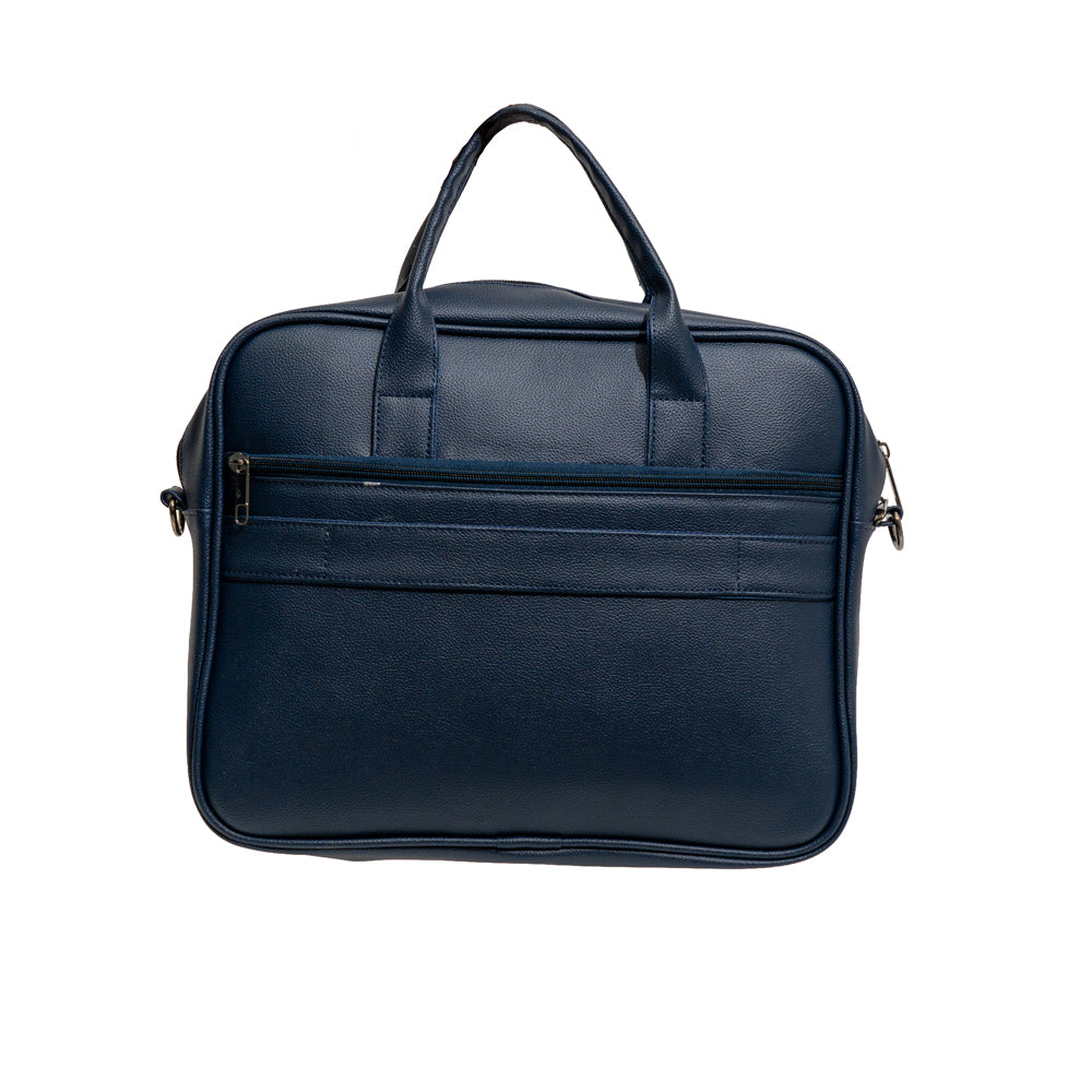 Navy Blue Ethnic Diamond Border Faux Leather Laptop Messenger Bag (Model: OMZ345)