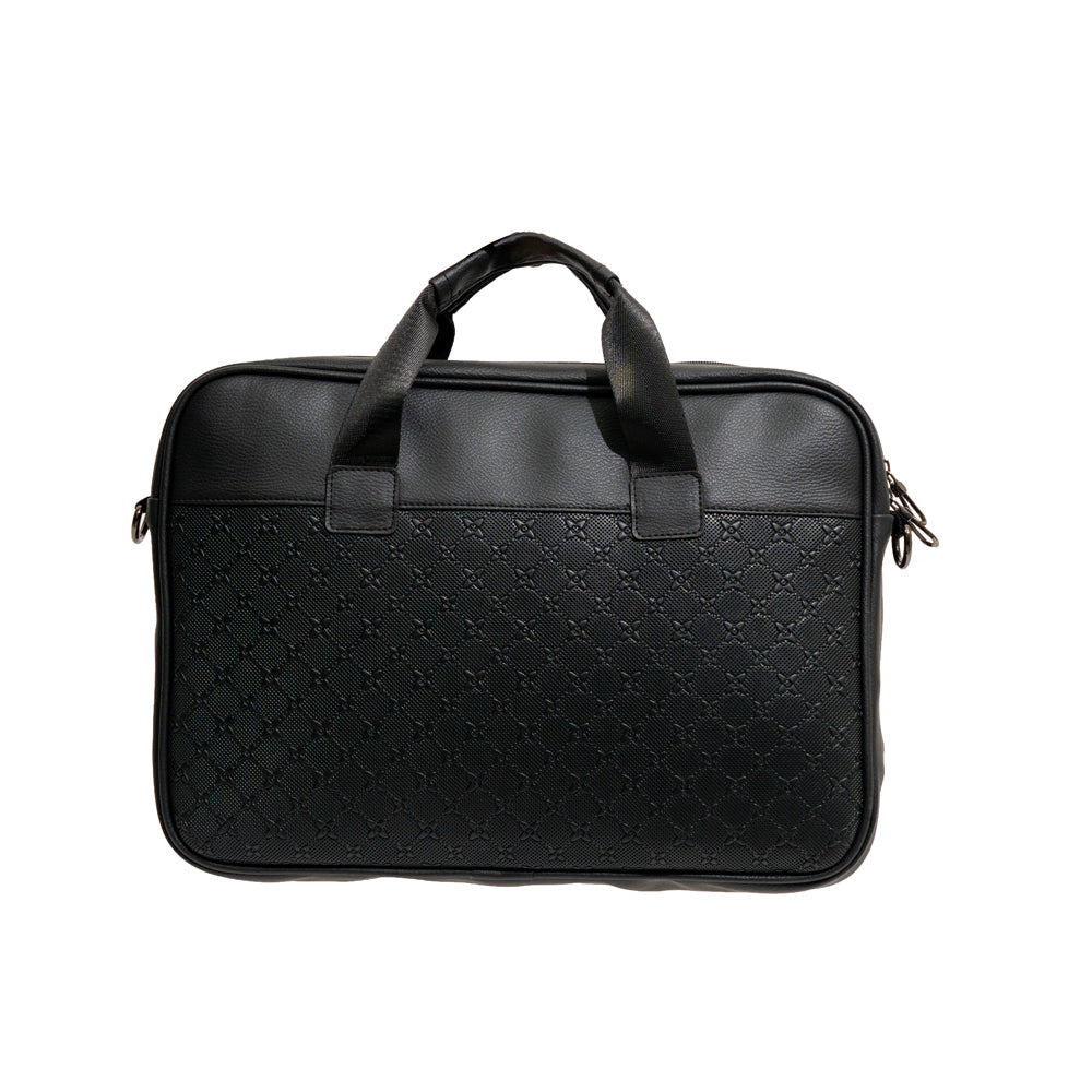 TEXEL All-Black Embossed Monogram Faux Leather Laptop Messenger Bag (Model: TXL508)