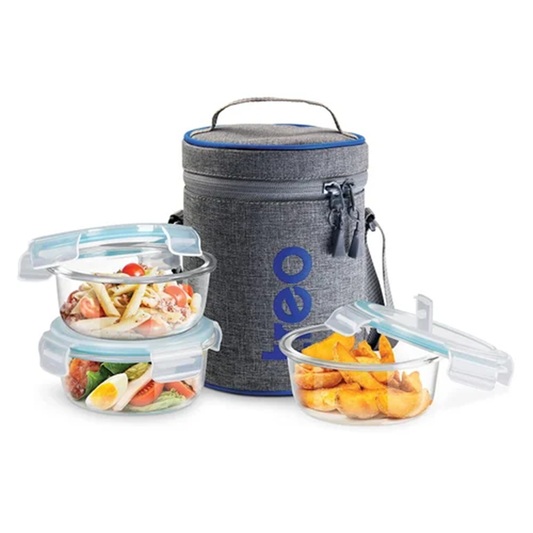 All Fresh Round Borosilicate Glass Tiffin 3 Pcs Set
