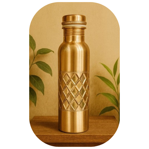 TATVA Diamond-Cut Copper Bottle – Half Engraved