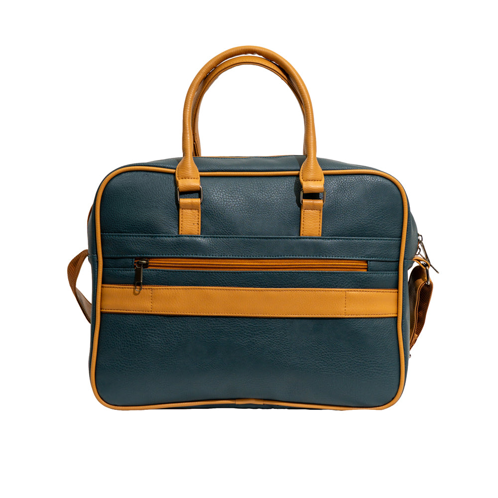 Teal Blue & Mustard Tan Faux Leather Laptop Messenger Bag (Model: R205)