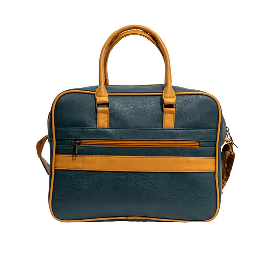 Teal Blue & Mustard Tan Faux Leather Laptop Messenger Bag (Model: R205)