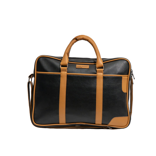 Executive Black & Mustard Tan Faux Leather Laptop Messenger Bag
