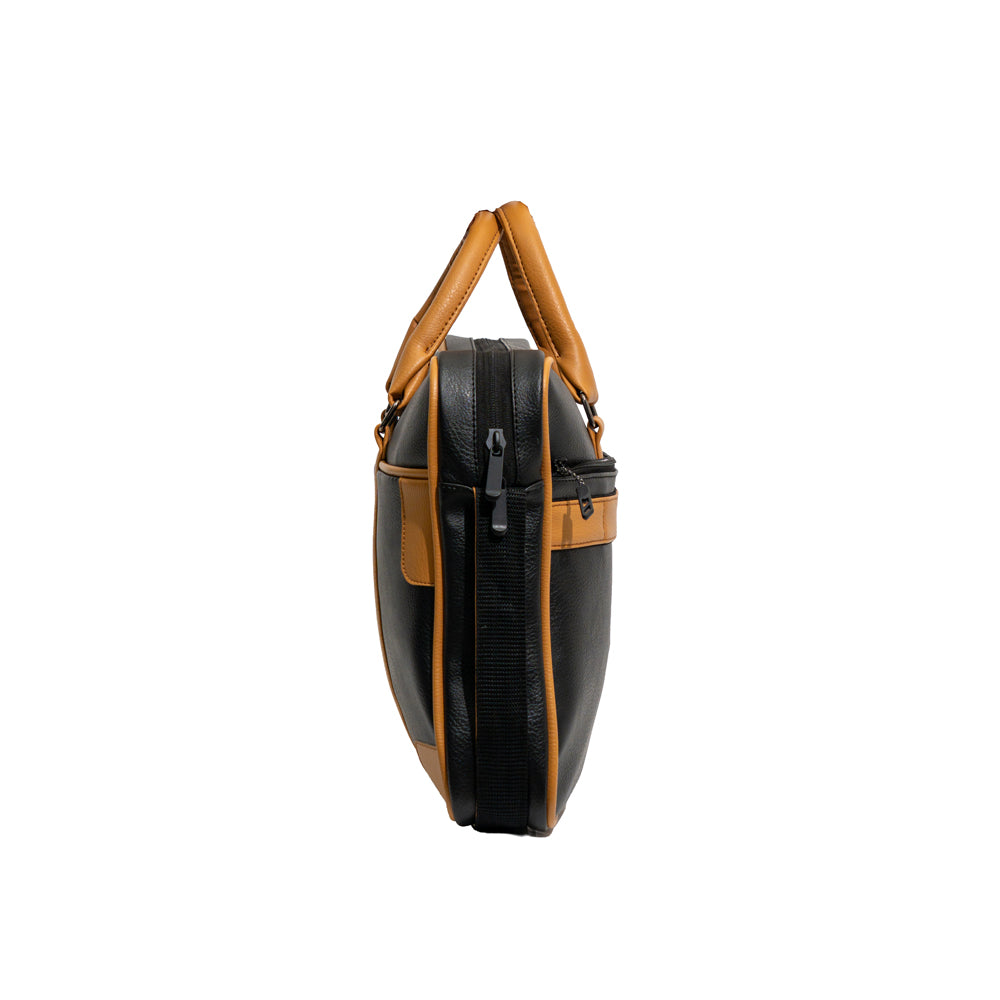 Executive Black & Mustard Tan Faux Leather Laptop Messenger Bag