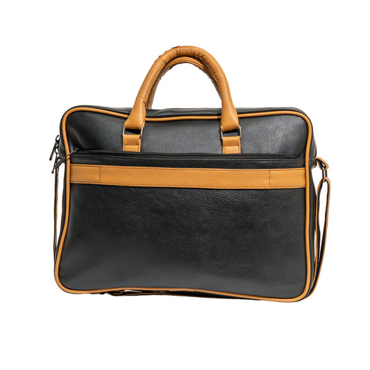 Executive Black & Mustard Tan Faux Leather Laptop Messenger Bag