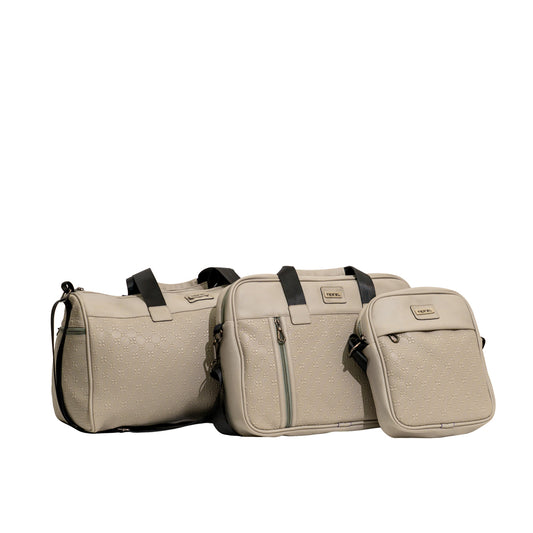 TEXEL Beige Embossed Monogram 3-Piece Travel & Messenger Bag Combo Set (Model: TXL404)