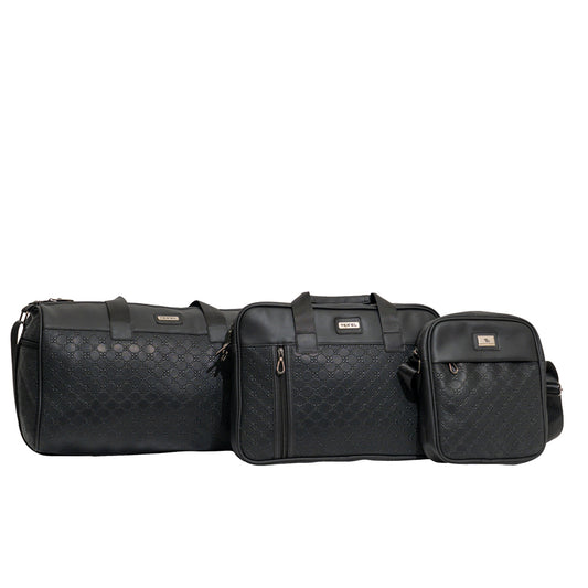 TEXEL All-Black Embossed Monogram 3-Piece Travel & Messenger Bag Combo Set (Model: TXL405)