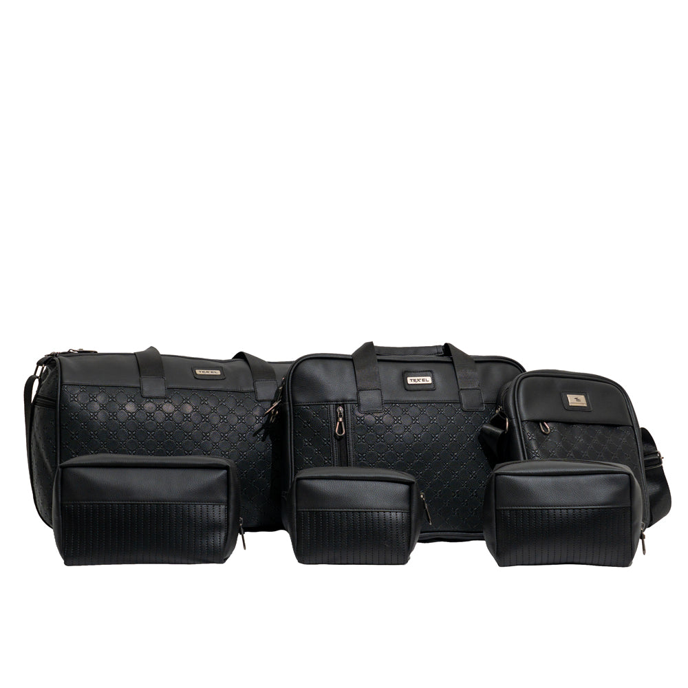 TEXEL Black Textured 6-Piece Toiletry & Utility Pouch Combo Set