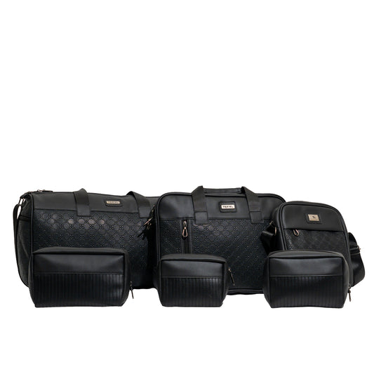 TEXEL Black Textured 6-Piece Toiletry & Utility Pouch Combo Set