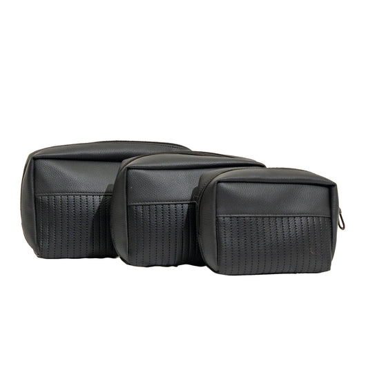 TEXEL Black Textured 3-Piece Toiletry & Utility Pouch Combo Set (Model: TXL424)