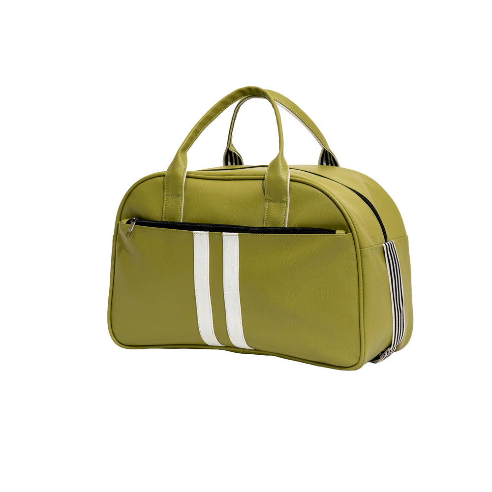 Olive Green & White Striped Retro Travel Duffle Bag (Model: TXL402)