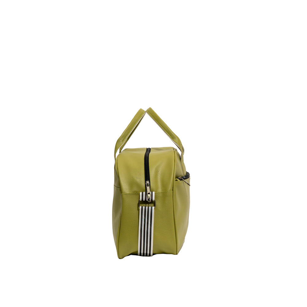 Olive Green & White Striped Retro Travel Duffle Bag (Model: TXL402)