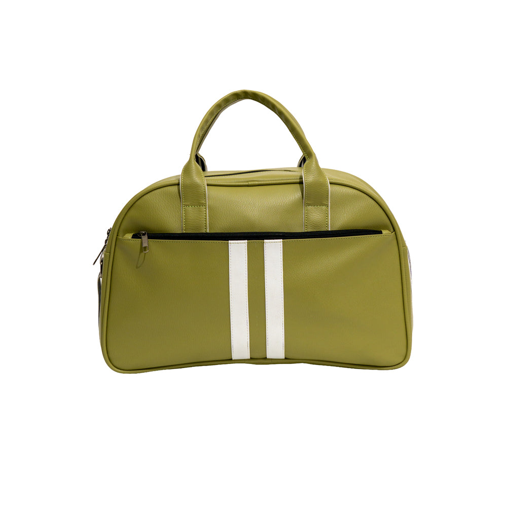 Olive Green & White Striped Retro Travel Duffle Bag (Model: TXL402)