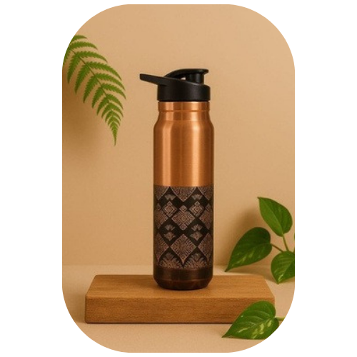 TAVYA Antique Copper Bottle – Glossy Finish with Sipper