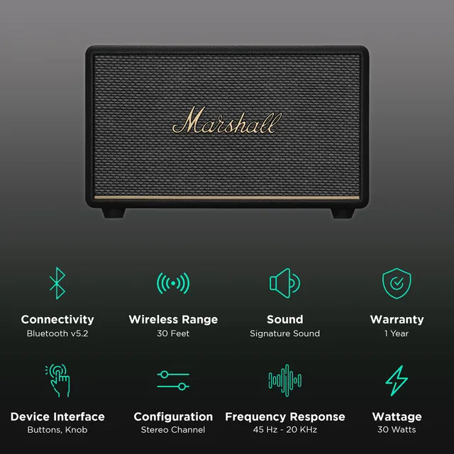 Marshall Acton III Bluetooth Speaker (Signature Sound, Stereo Channel, Original Black)