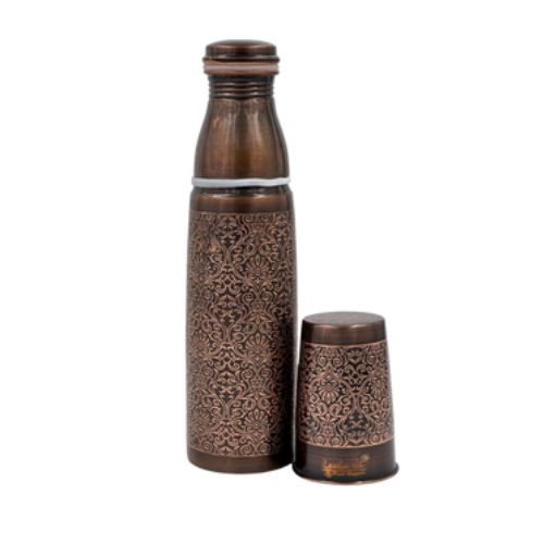 ETCHING Heritage Copper Bottle – Wide-Mouth with Glass