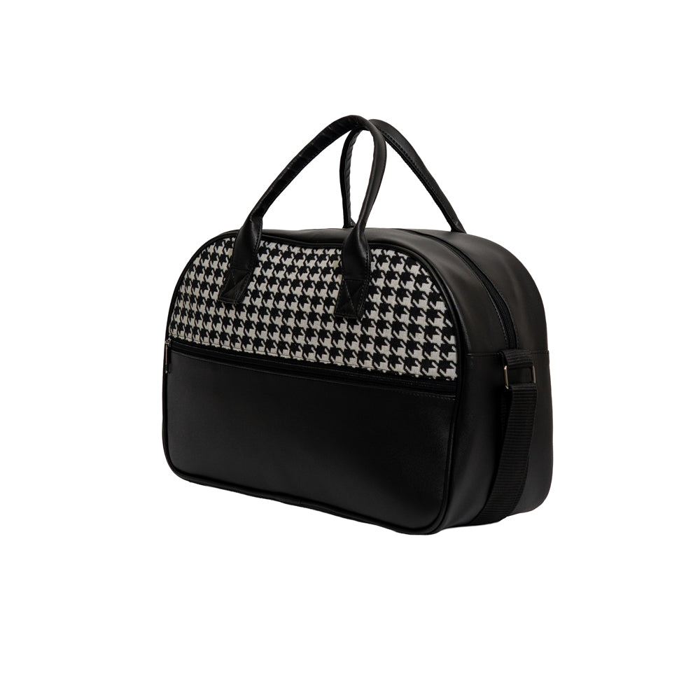 Classic Houndstooth Pattern Faux Leather Travel Duffle Bag (Model: TR414)
