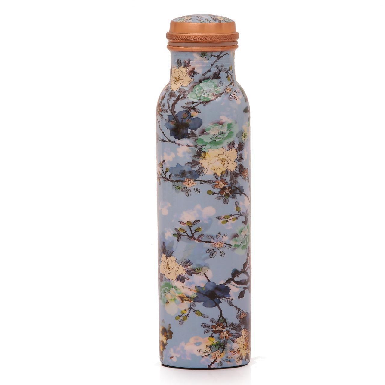 Copper Water Bottle, 1L, Set of 1 -Floral