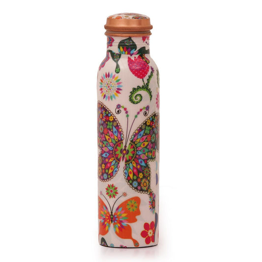 Copper Water Bottle, 1L, Set of 1 -Butterfly