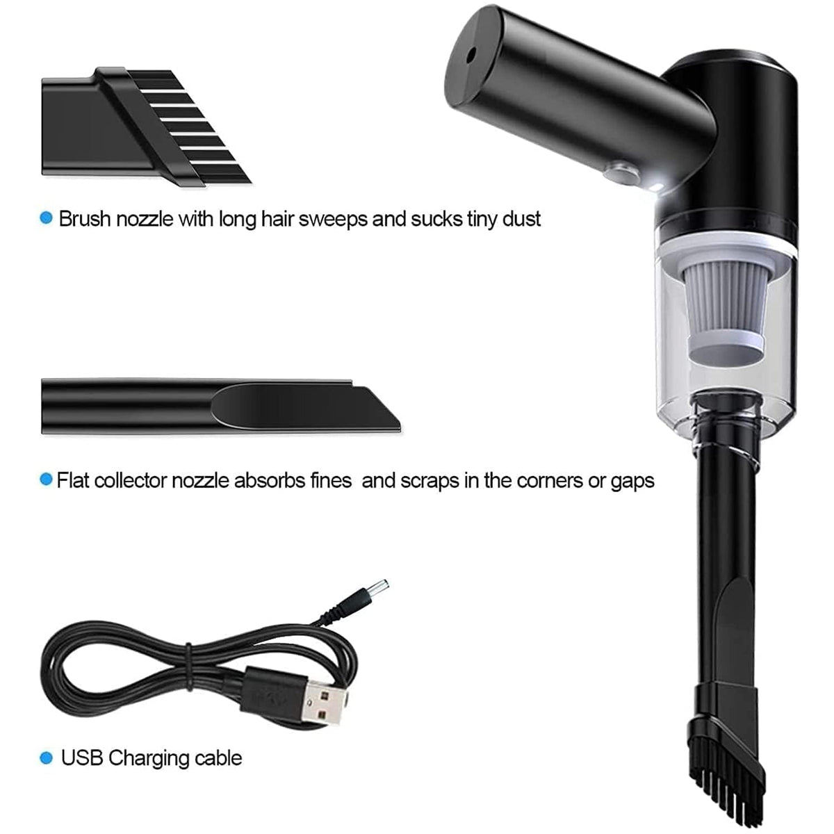 CUISINART Dual-Function Car & Home Vacuum – Rechargeable 120W Wireless Cleaner with Lighting & USB (Black)