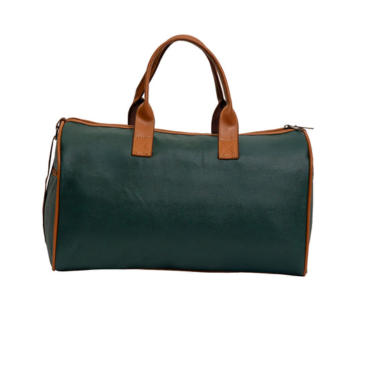 Bottle Green & Tan Flap Pocket Faux Leather Travel Duffle Bag (Model: TXL399)
