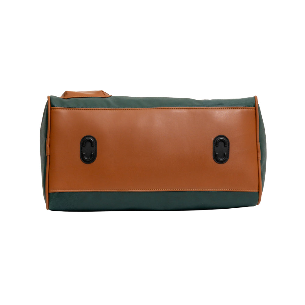 Bottle Green & Tan Flap Pocket Faux Leather Travel Duffle Bag (Model: TXL399)