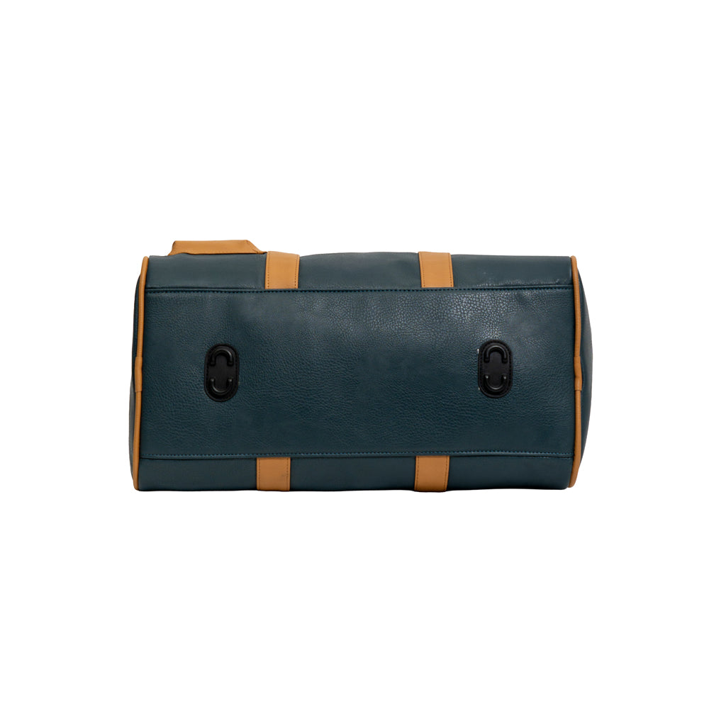 Teal Blue & Tan Flap Pocket Faux Leather Travel Duffle Bag (Model: R416)