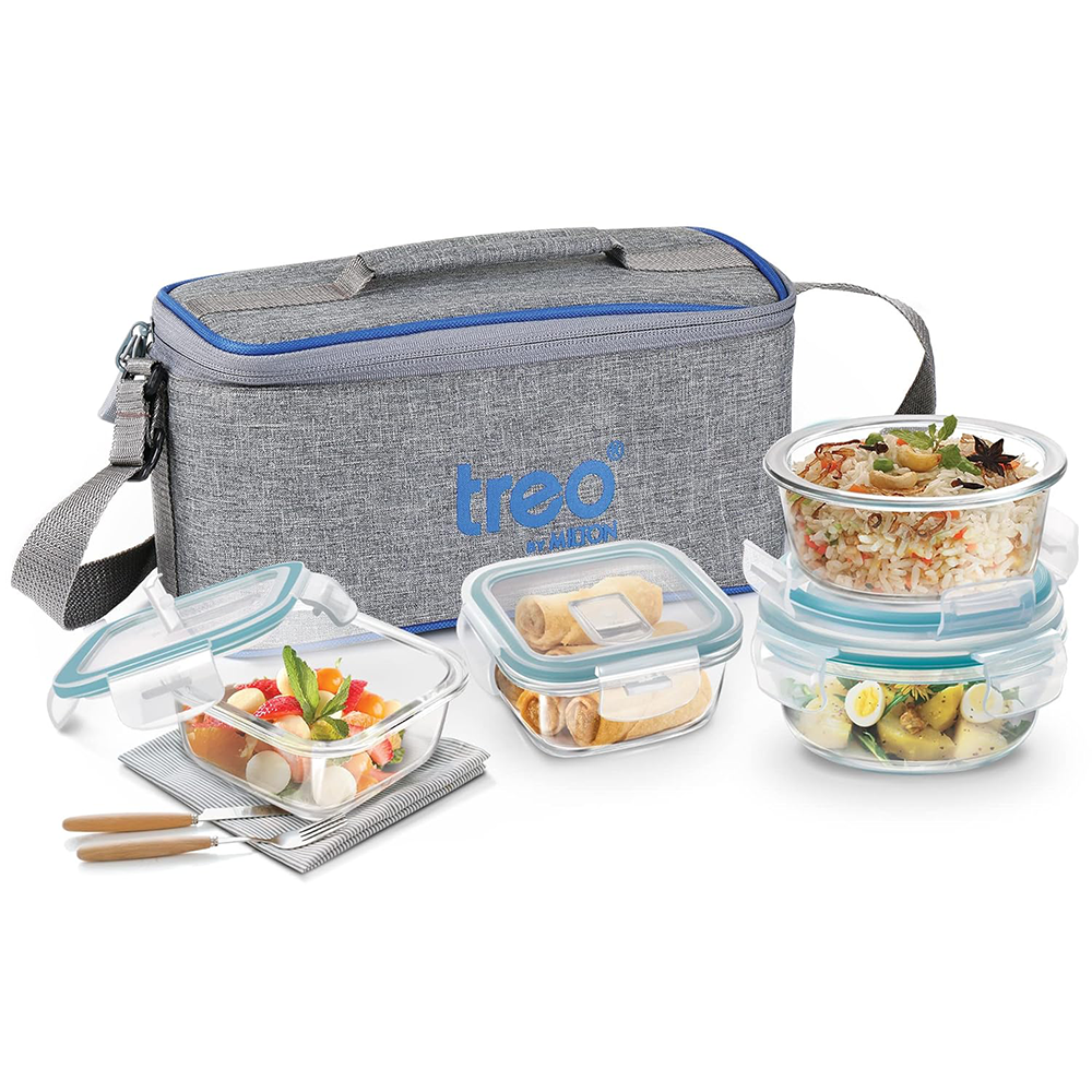 All Fresh Borosilicate Omni Round+Square Tiffin Set Of 4