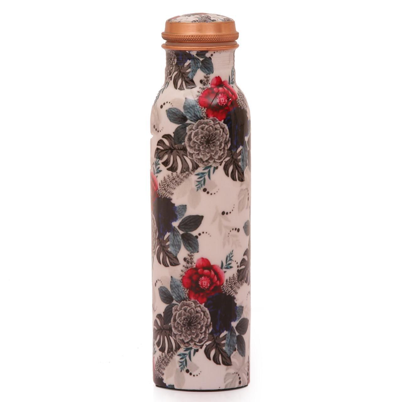 White Meenakari Copper Water Bottle  Set of 1