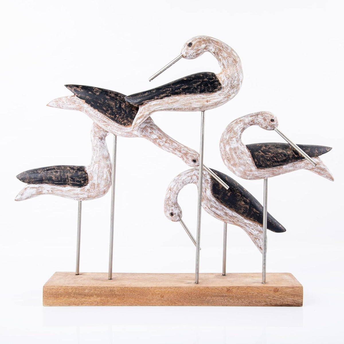 Decorative Accent Hand Carved Wooden Birds Table Decor, Set of 4 Birds