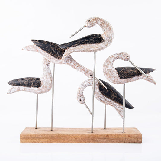 Decorative Accent Hand Carved Wooden Birds Table Decor, Set of 4 Birds