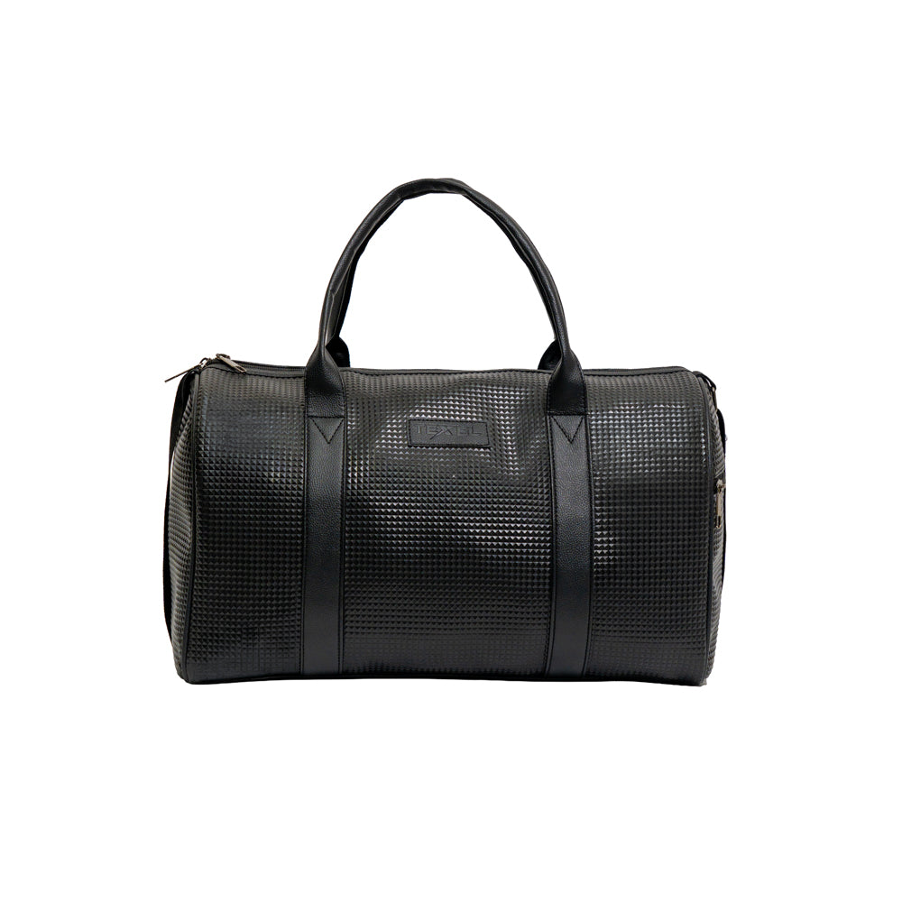 TEXEL All-Black Embossed Monogram Faux Leather Travel Duffle Bag (Model: TXL401)