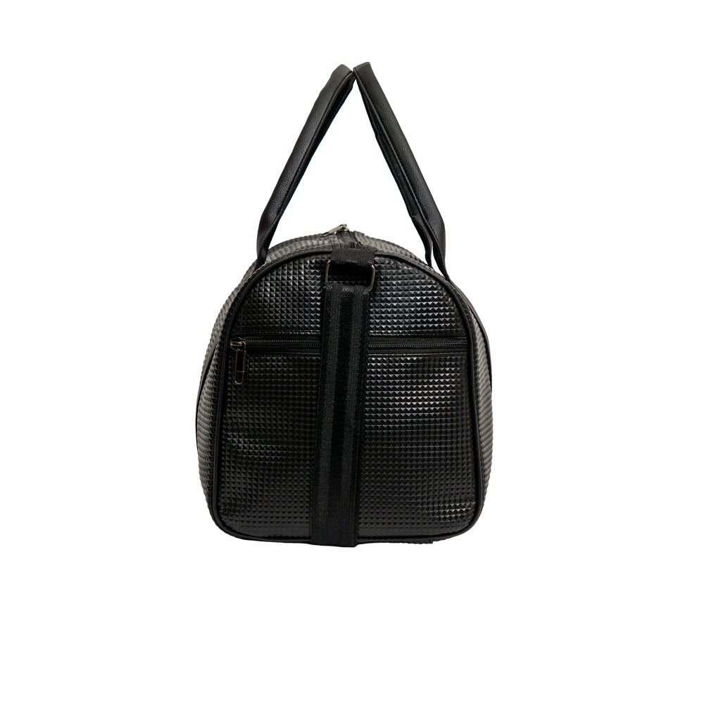 TEXEL All-Black Embossed Monogram Faux Leather Travel Duffle Bag (Model: TXL401)