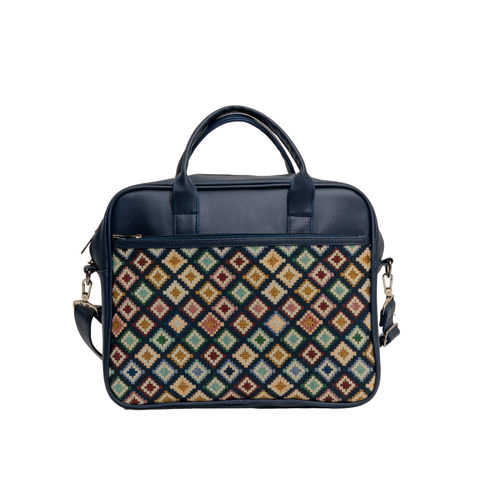 Navy Blue Diamond Jacquard Messenger Travel Bag (Model: OMZ107)
