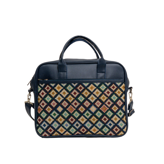 Navy Blue Diamond Jacquard Messenger Travel Bag (Model: OMZ107)