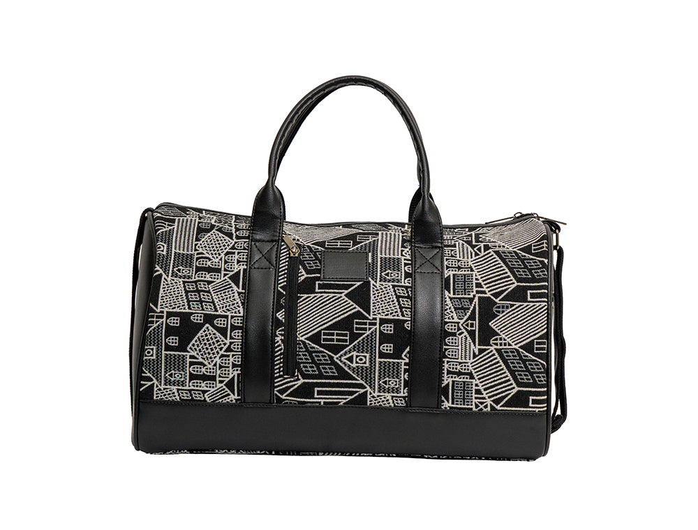 Monochrome Geometric Village Print Travel Duffle Bag (Model: OMZ102)