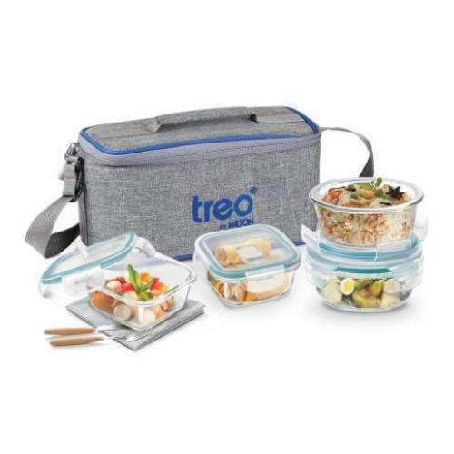 ALL FRESH BOROSILICATE OMNI ROUND+SQUARE TIFFIN SET OF 4