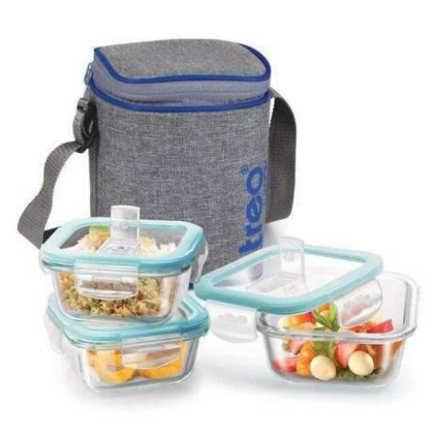 ALL FRESH SQUARE BOROSILICATE GLASS TIFFIN 3 PCS SET