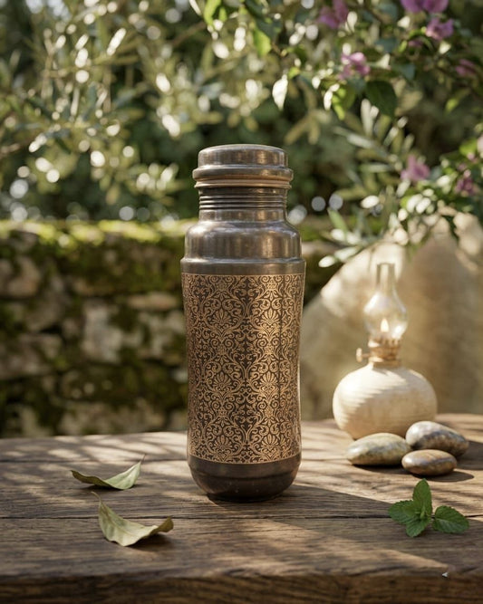 ETCHING Heritage Copper Bottle –  1200 ml, Matte Finish E013 - अमृत